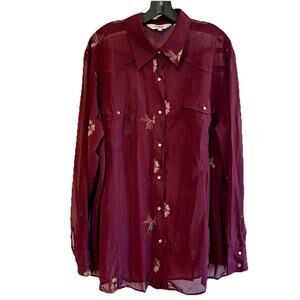 Roper Western Women’s Long Sleeve Pearl Snap Button Up/ Red/Maroon / 2X L